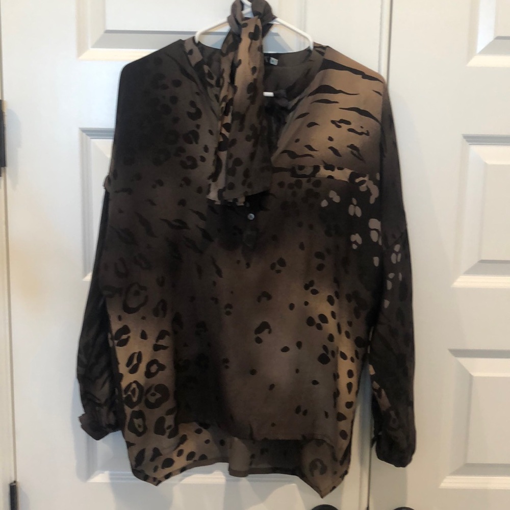 Vintage Escada 1980s Leopard Print Silk Blouse Size 36